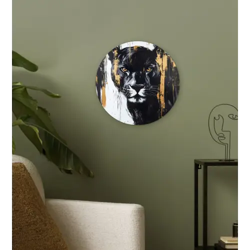 Panter - Zwart - Abstract - Verfstreken Wandcirkel plexiglas klein -sfeer3