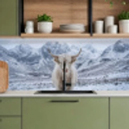 Schotse Hooglander - Sneeuw - Bergen - Winter keuken achterwand 2 middel -sfeer3