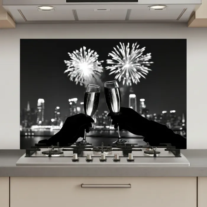 Vuurwerk - Proosten - Skyline - Champagne keuken achterwand spatscherm klein -3d_website