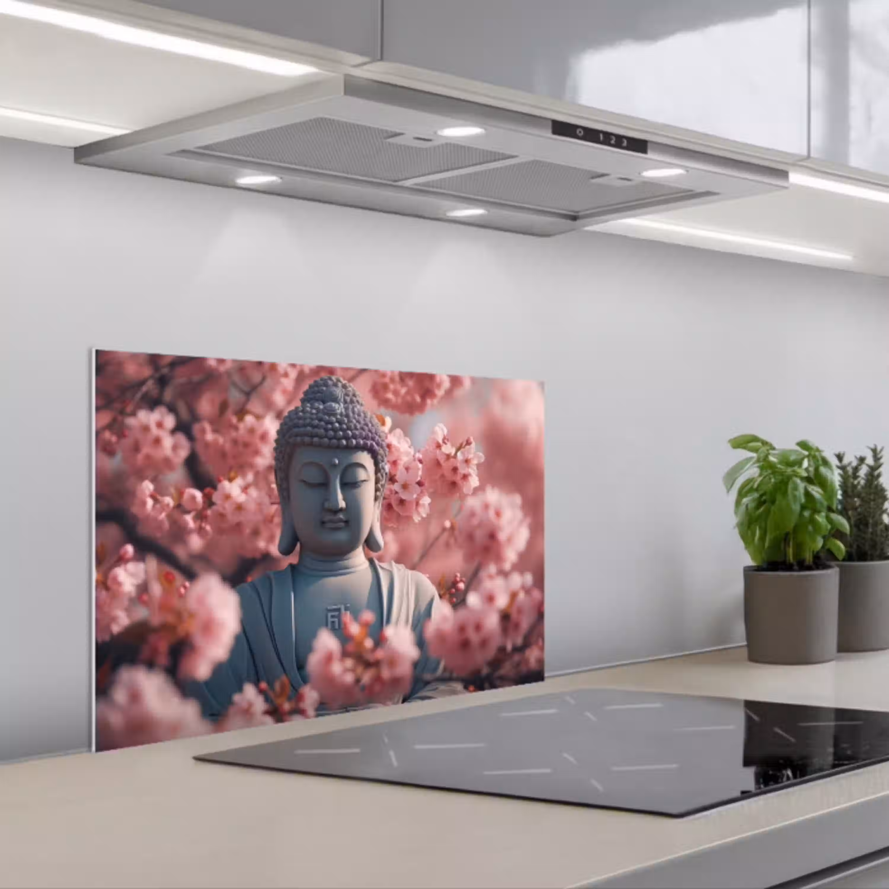 Boeddha - Beeld - Sakura - Buddha - Kersenbloesem keuken achterwand spatscherm klein -3d_schuin
