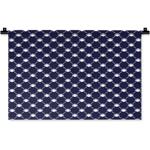 Oceaan - Schelp - Blauw - Wit Wandkleed katoen klein 269 -zz3d