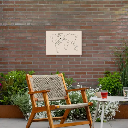 Wereldkaart - Simpel - Vliegtuig Tuinposter op houten frame 2 cm dik klein -sfeer3
