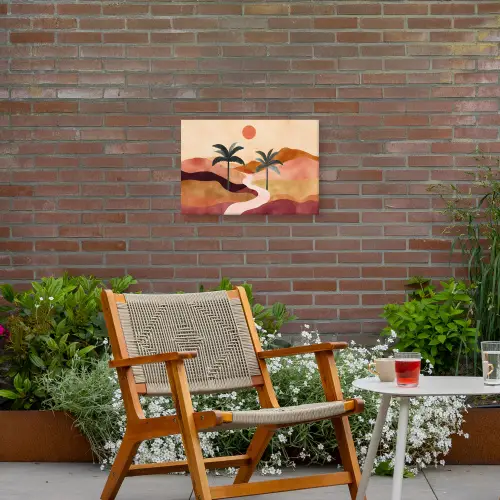 Heuvels - Palmbomen - Abstract Tuinposter op houten frame 2 cm dik klein -sfeer3