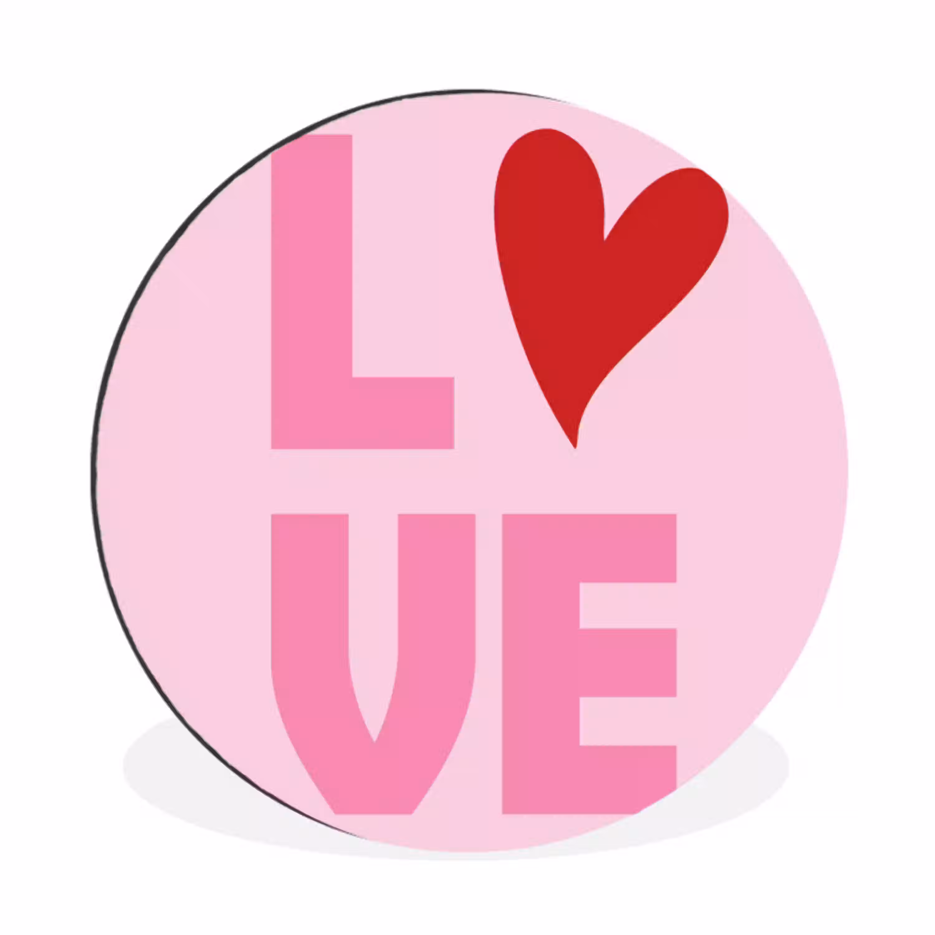 Love - Roze - Hart - Valentijn Wandcirkel aluminium klein -3d