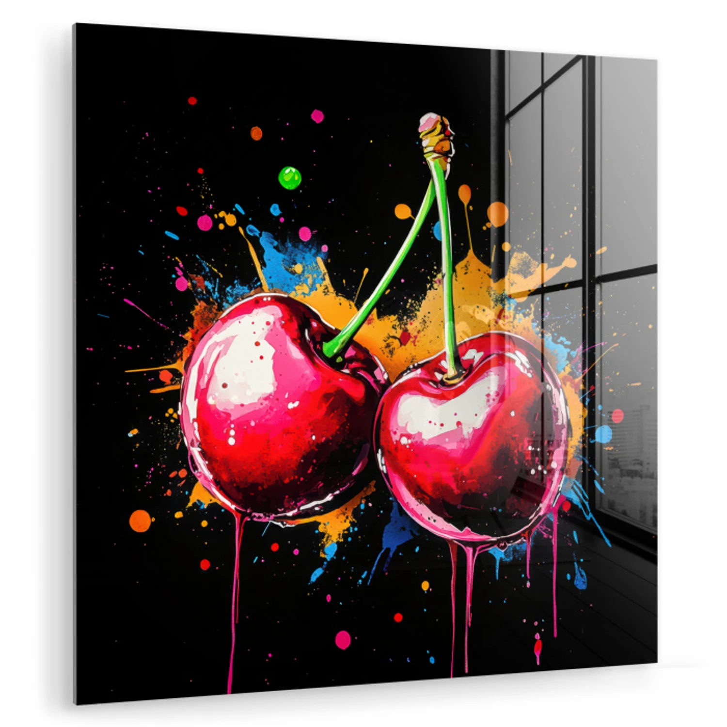 Kersen - Fruit - Graffiti - Verf - Abstract - Modern - Kleurrijk plexiglas 5mm klein -zzzproduct_nieuw