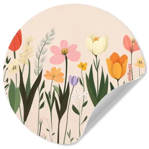 Pasteltinten - Bloemen - Illustratie Wandcirkel behangsticker klein -3d
