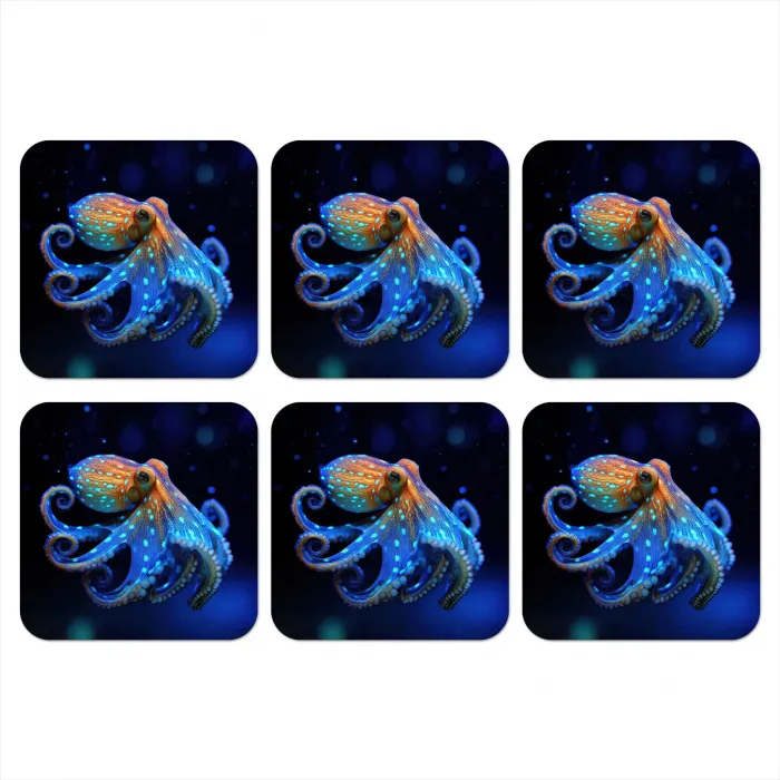 Octopus - Stippen - Blauw - Zee onderzetter kurk middel -3d