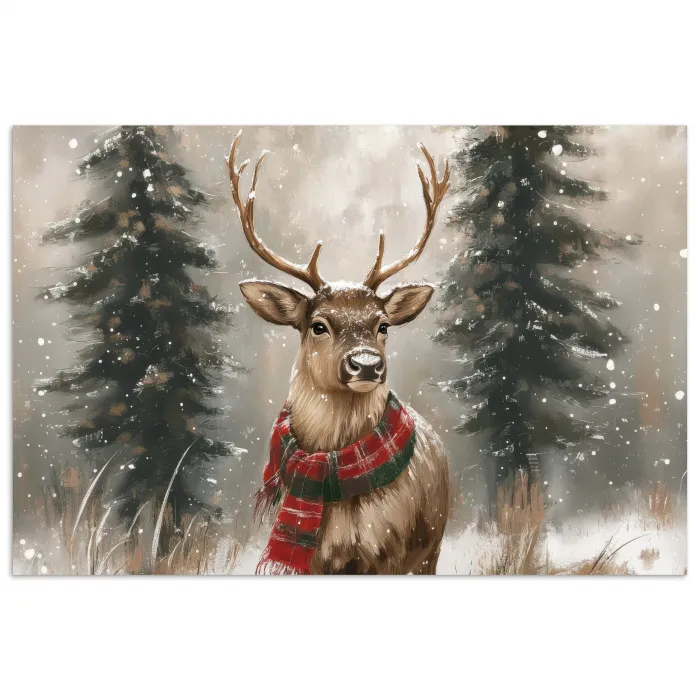 Winter - Bos - Rendier - Donker poster papier klein -3d