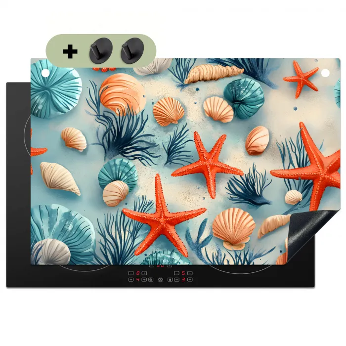 Zeesterren - Schelpen - Illustratie - Zand Inductie beschemer met haakjes klein -3d
