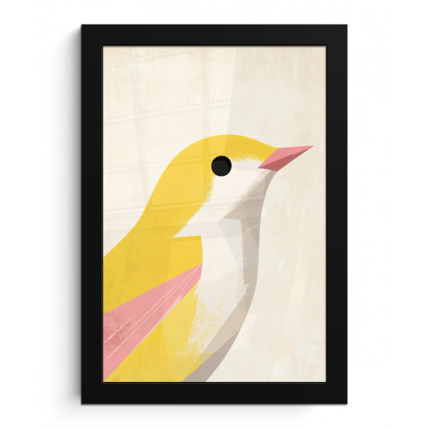Vogel - Minimalistisch - Geel fotolijst zwart zonder passe partout klein -3d
