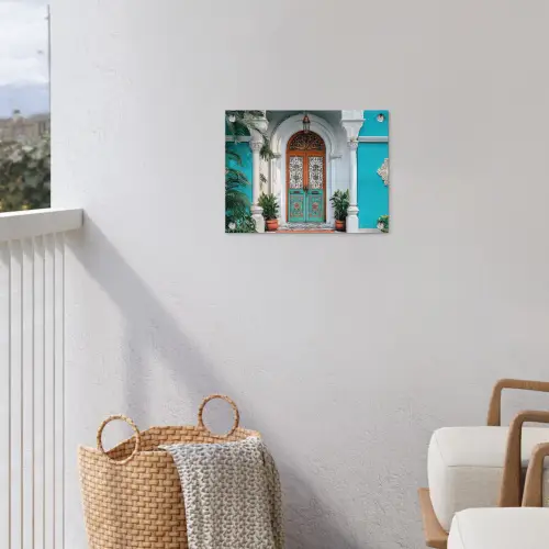 Zuilen - Sierlijke - Deur - Blauw tuinposter los doek klein -sfeer8