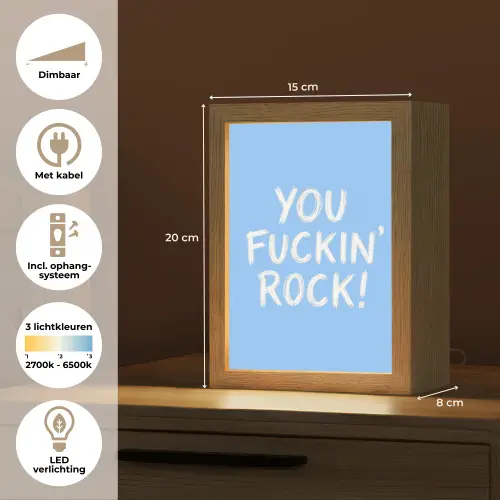 Blauw - Wit - You fuckin rock Light Box met kabel (Tafellamp) klein -USP_NL