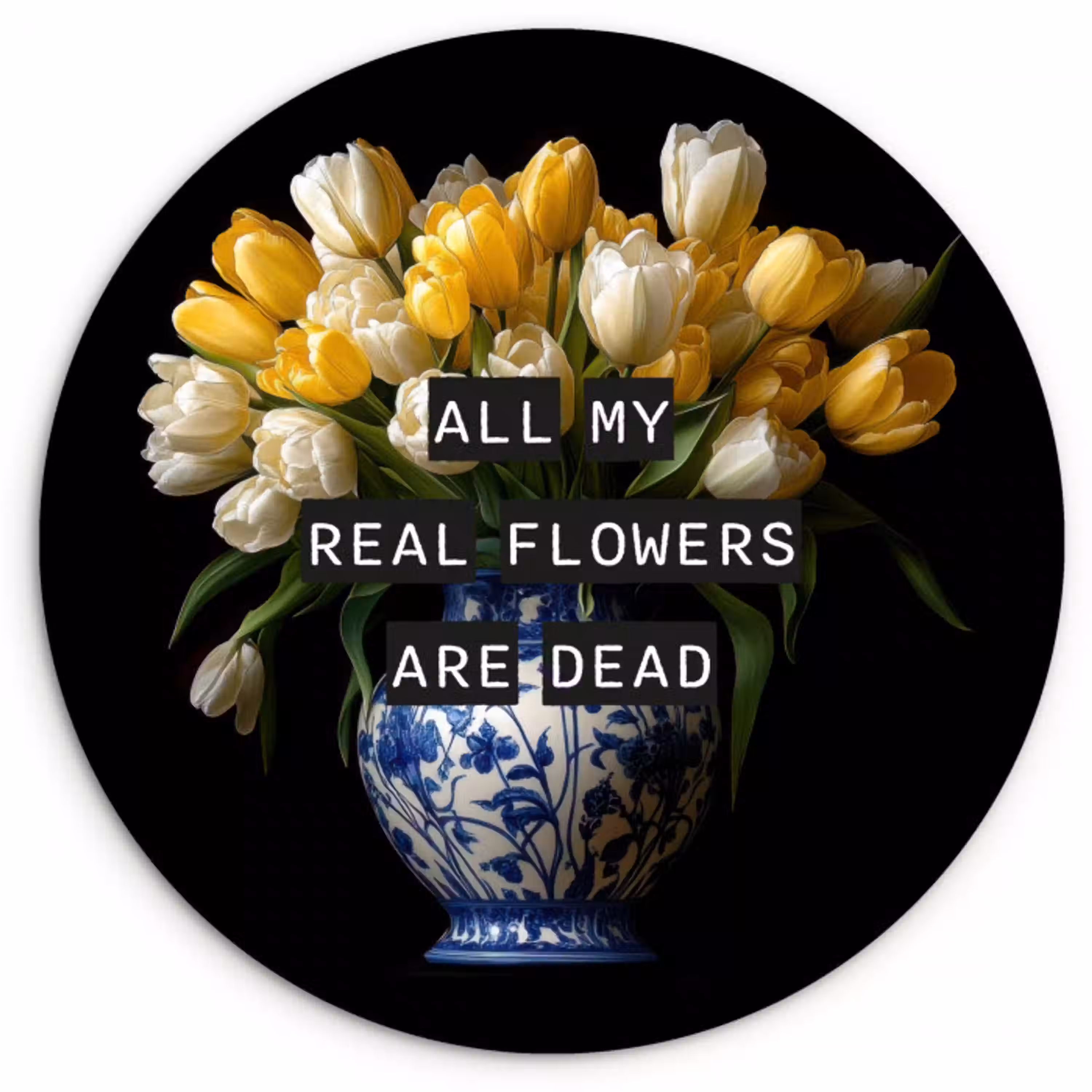 Quotes - Bloem - Tulp - Geel Wandcirkel kunststof plaat 5mm dik klein -3d