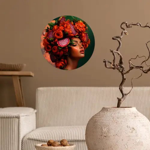Vrouw - Drankenfruit - Rozen Wandcirkel behangsticker klein -sfeer1