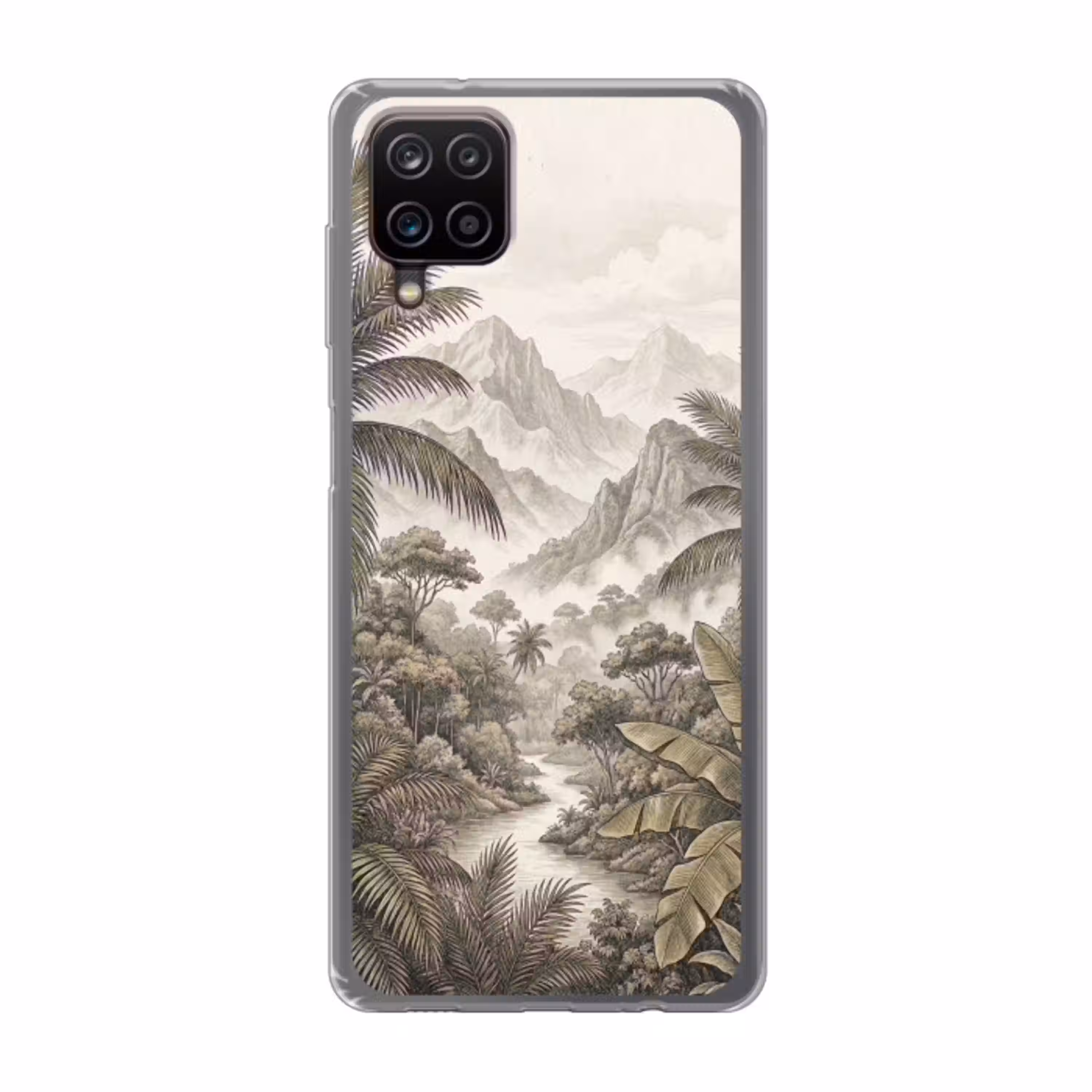 Natuur - Bergen - Rivier - Tropisch - Vintage Telefoonhoesje Samsung Galaxy A12 klein -3d