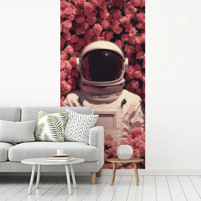 Bloemen - Roze - Astronaut fotobehang vinyl groot -woonkamer