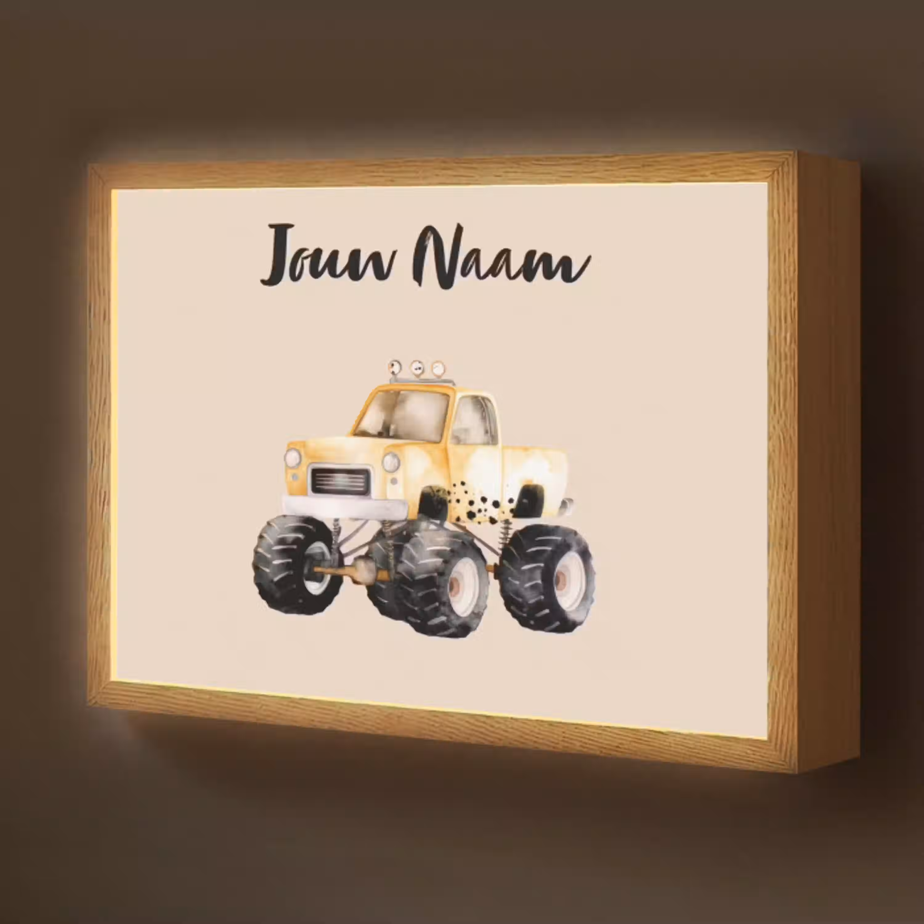 Monstertruck - Geel - Minimalistisch Light Box met batterij (Wandlamp kind) middel -z3d_website