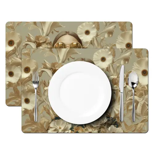 Vrouw - Bloemen - Zonnebril - Wit Placemat vinyl groot -zzsfeer2_Kitchenyeah-website