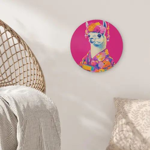 Lama - Kimono - Bloemenkrans - Felroze Akoestische PET Vilt - Rond klein -sfeer4
