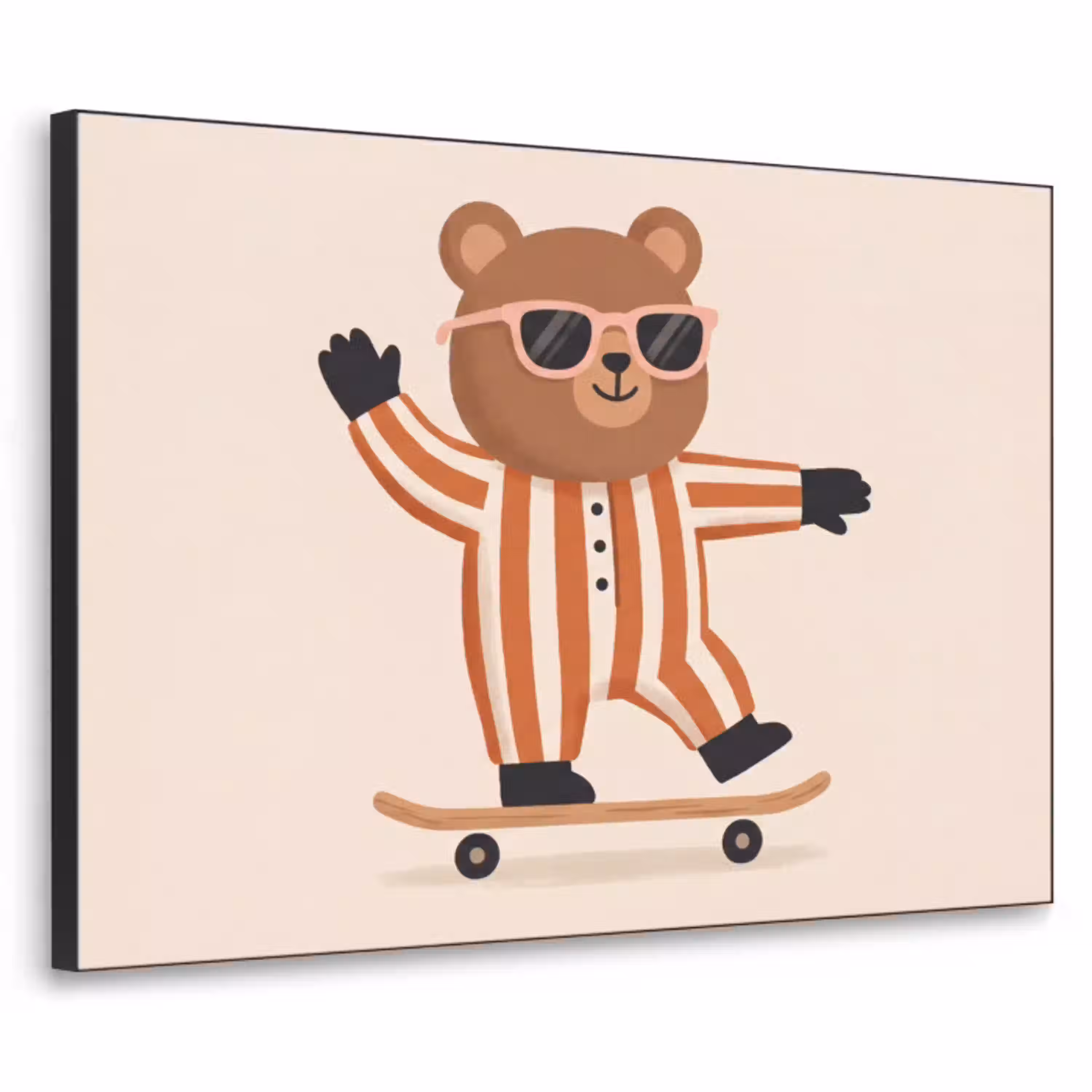 Dieren - Skateboard - Spel - Cartoon - Roze Textielframe zwart klein -3d