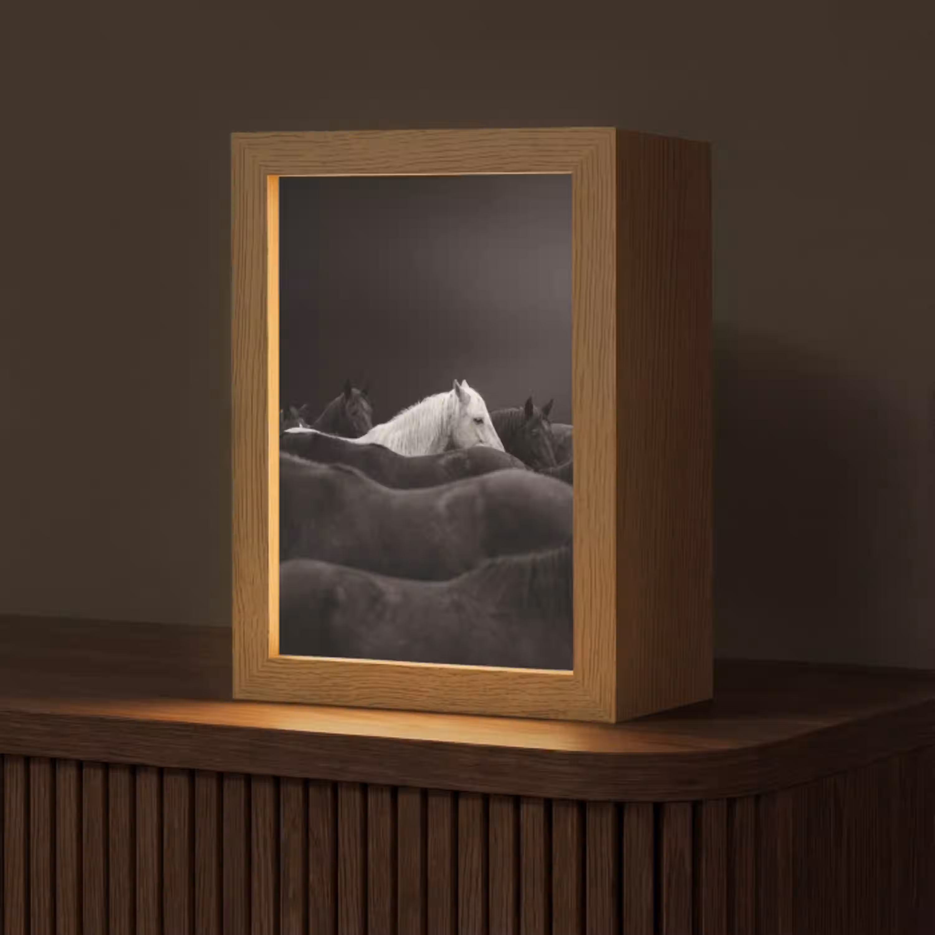 Paarden - Zwart - Wit - Kudde Light Box met kabel (Tafellamp) klein -z3d_website