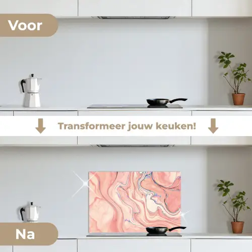 Marmer - Pastel - Roze - Blauw - Marmerlook - Abstract keuken achterwand spatscherm klein -voor_na_NL