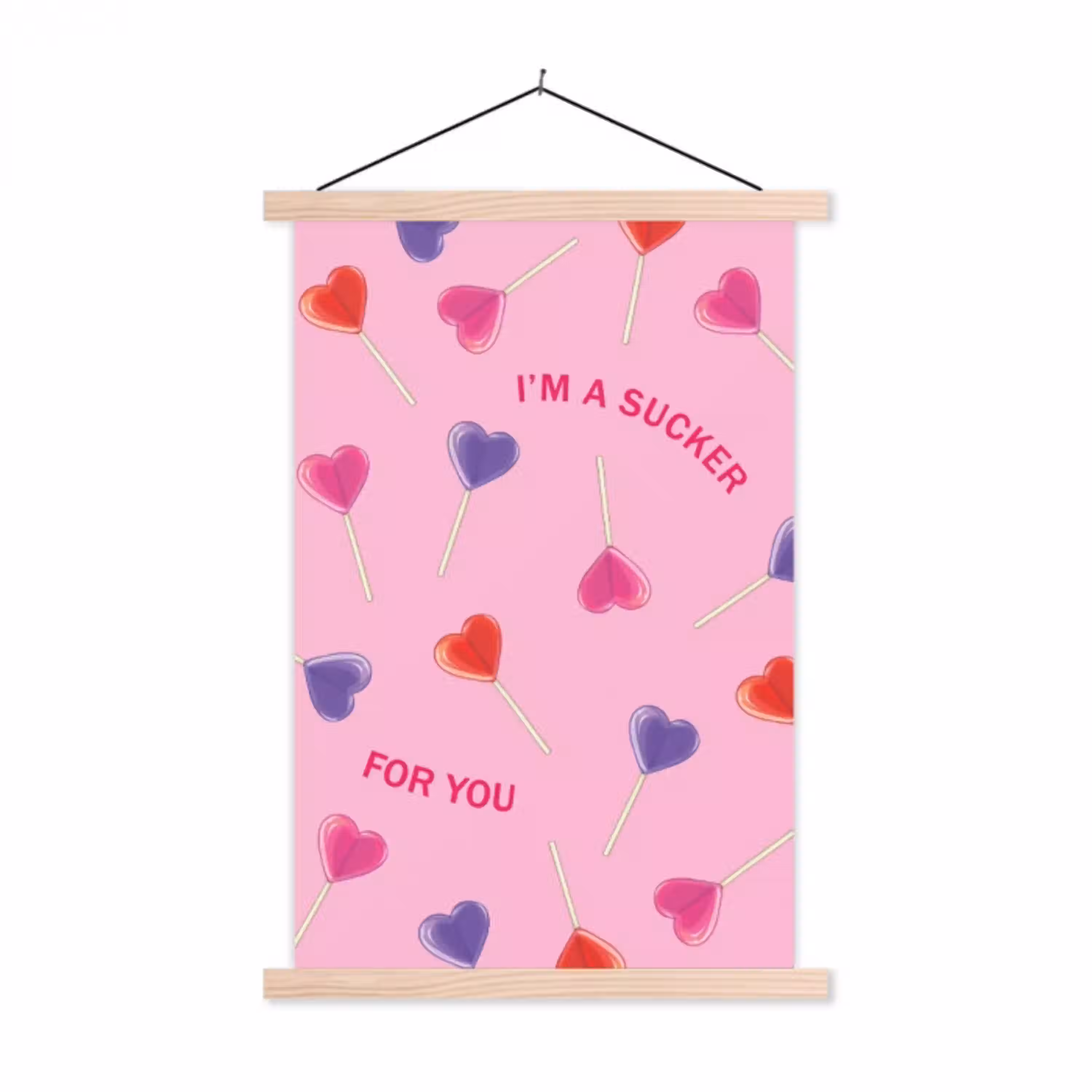Lolly - Valentijn - Illustratie - Snoep textielposter latten blank klein -3d