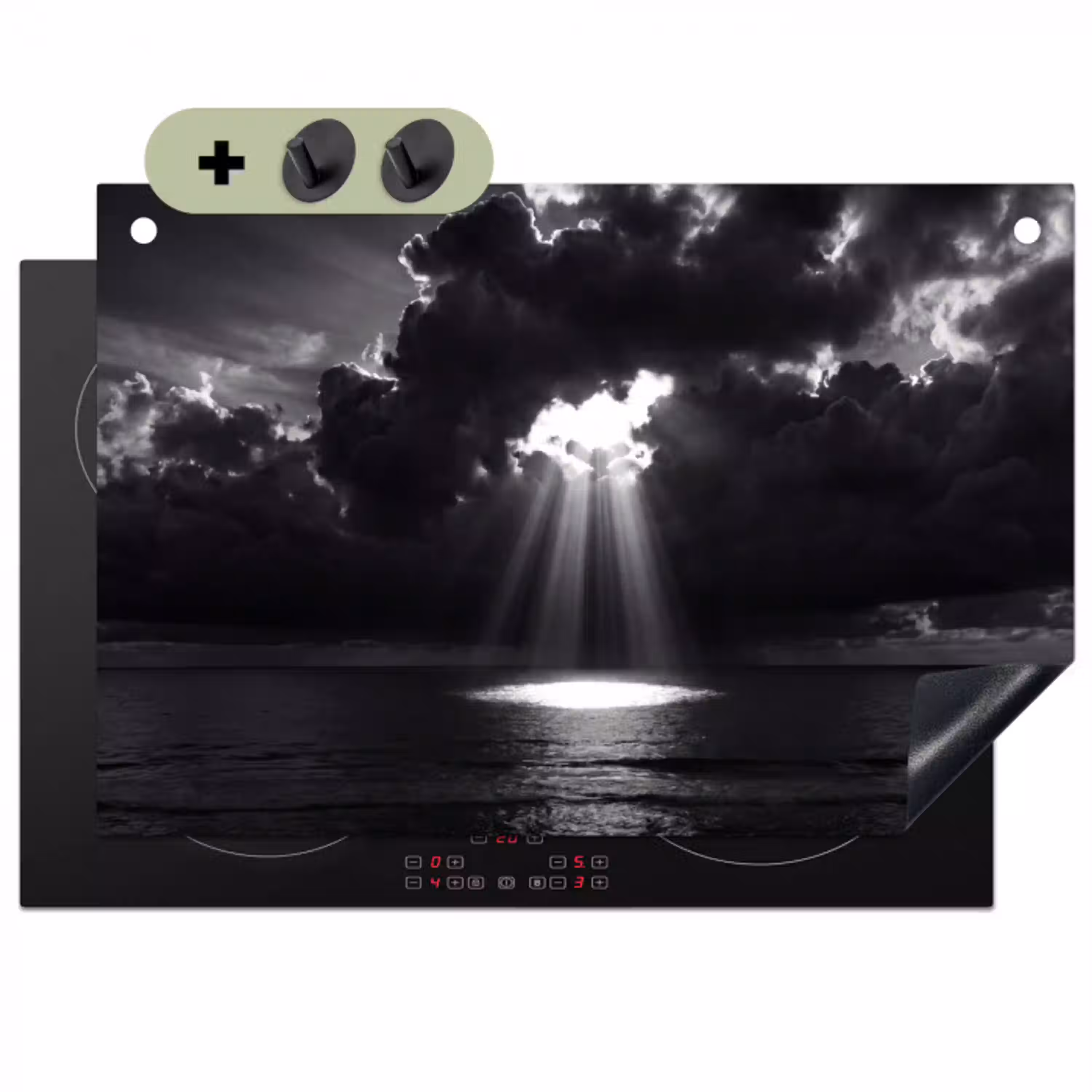 Licht - Wolken - Zee - Zwart-wit - Natuur Inductie beschemer met haakjes klein -3d