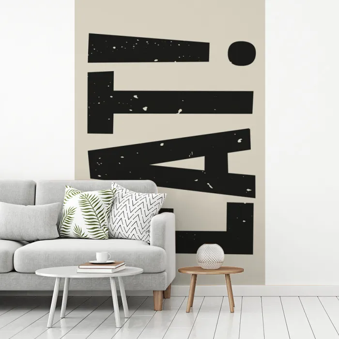 Eten - zwart - Japandi - Wit fotobehang vinyl groot -woonkamer