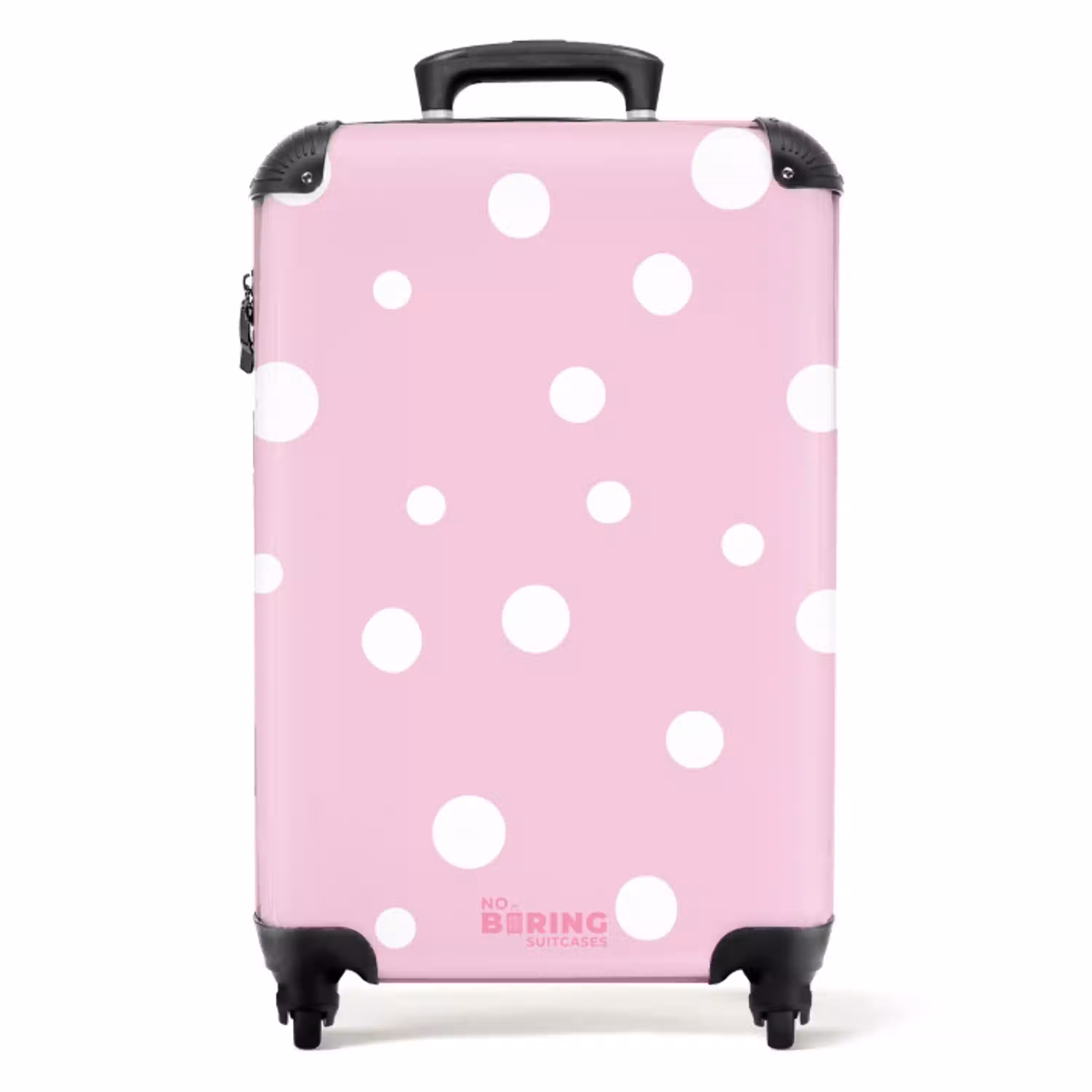 Roze achtergrond met witte stippen NBS - Handbagage koffer - Unisex middel -productfoto_recht