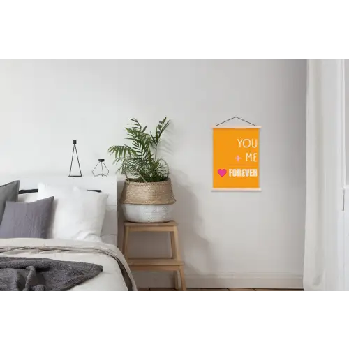 Oranje - Love - Valentijn textielposter latten blank klein -woonkamer