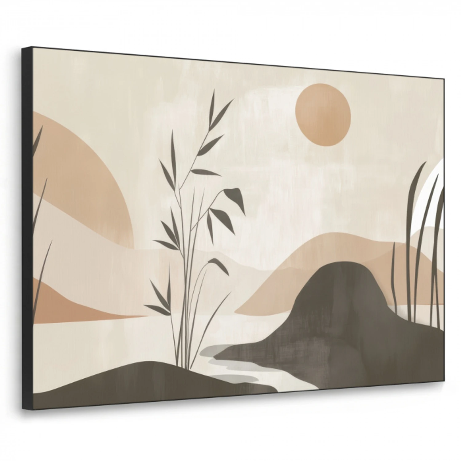 Japandi - Landschap - Beige Textielframe zwart klein -3d