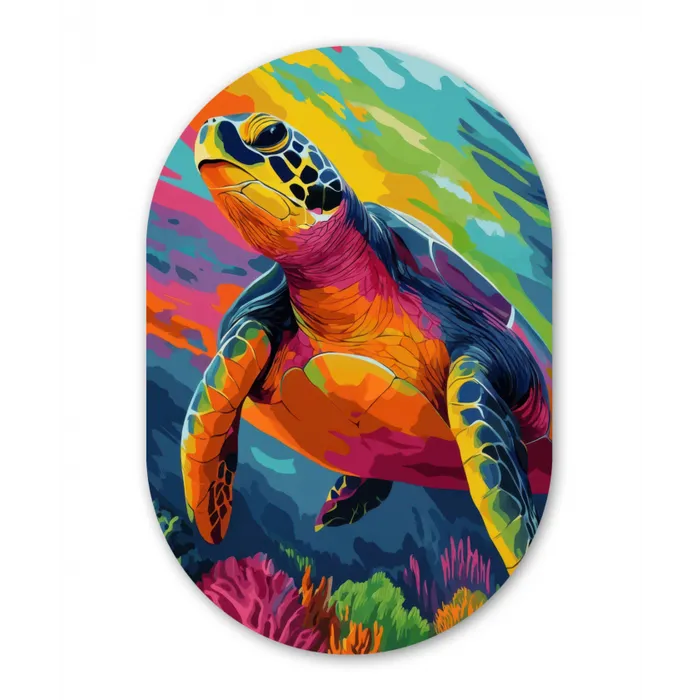 Koraal - Schildpad - Abstract - Water Wandcirkel Ovaal Glas middel -3d