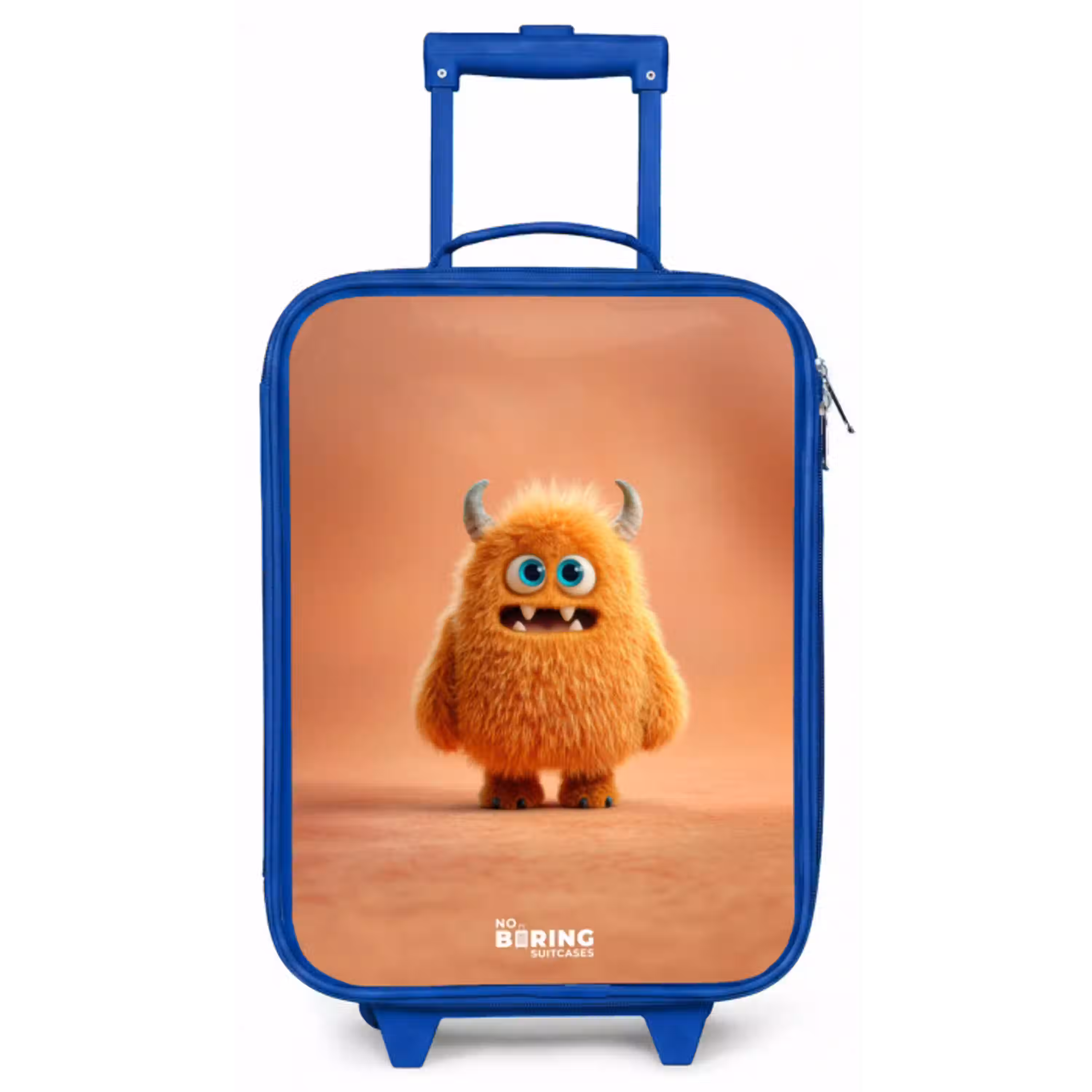 Oranje Pluizig Monster met Hoorns Kinderkoffer - Blauw klein -zz3dotto