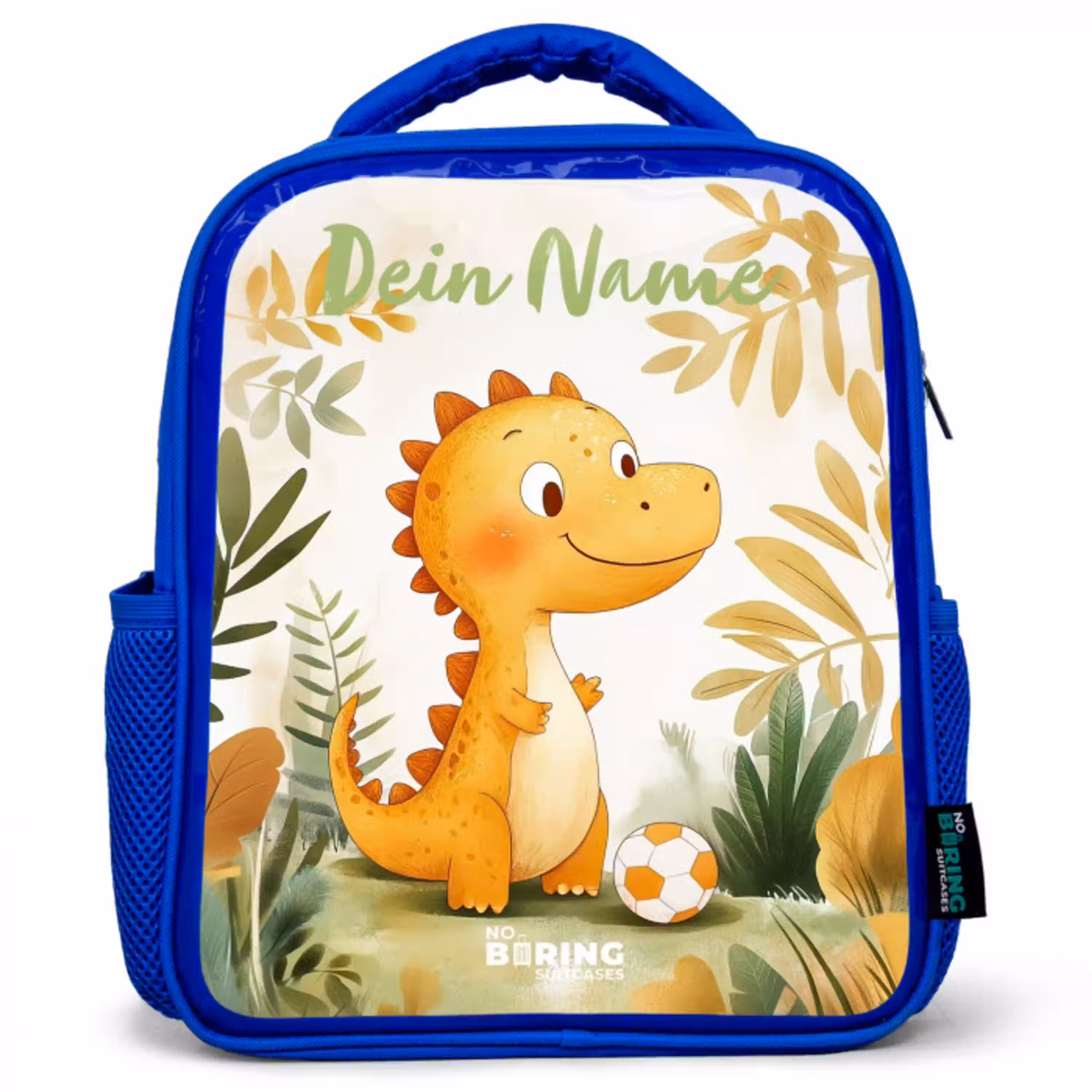 Dino - Voetbal - Oranje Kinderrugzak - Blauw middel -3d