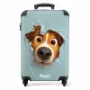 Bruine hond door gescheurd blauw plastic NBS - Handbagage koffer - Kinderen Unisex middel -productfoto_recht