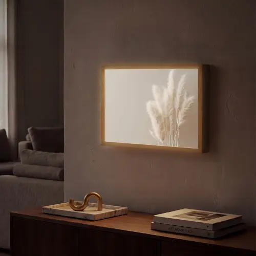 Pampasgras - Pluimen - Pastel - Wit Light Box met batterij (Wandlamp) middel -sfeer1