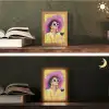Vrouw - Hoed - Paars - Wijn Light Box met kabel (Tafellamp) klein -sfeer3
