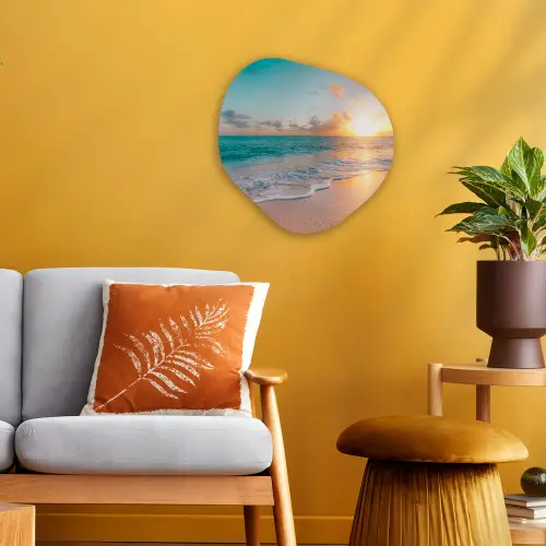 Zonsondergang - Strand - Zee - Zomer - Blauw Wandcirkel Organisch Forex 3mm klein -sfeer4