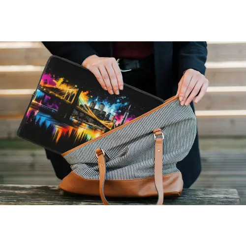 Skyline - Brug - Verlichting - Kleuren laptophoes neopreen klein -tas