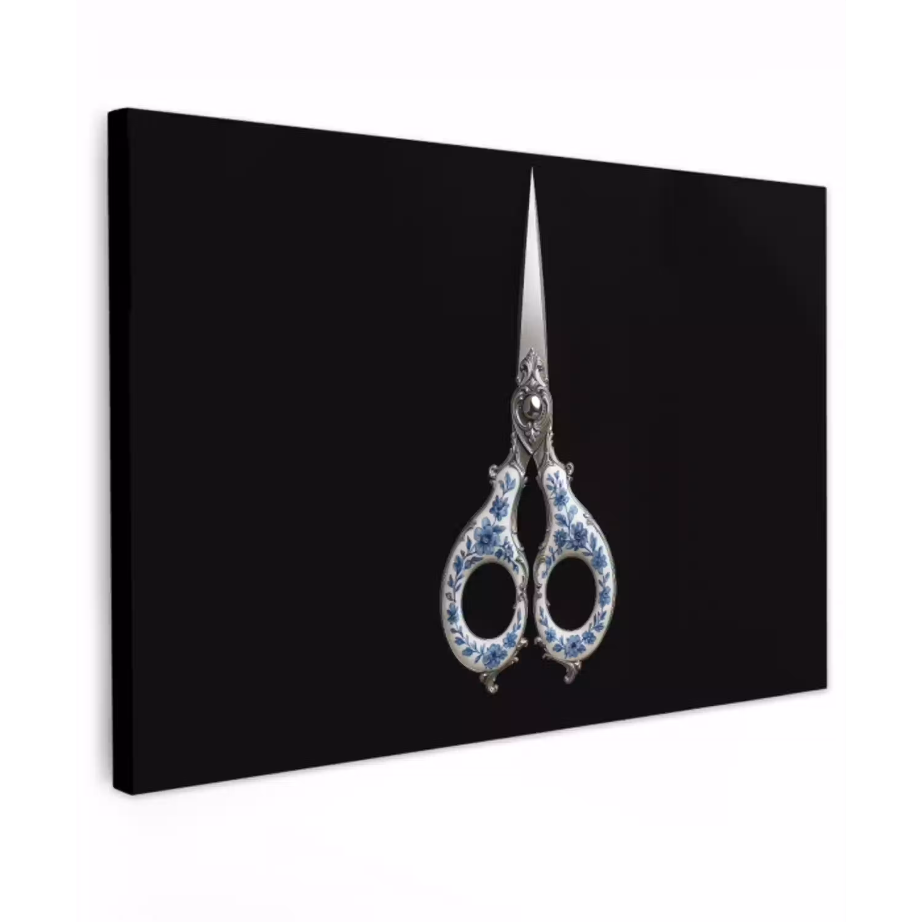 Schaar - Delfts blauw - Zwart Tuinposter op houten frame 2 cm dik klein -3d