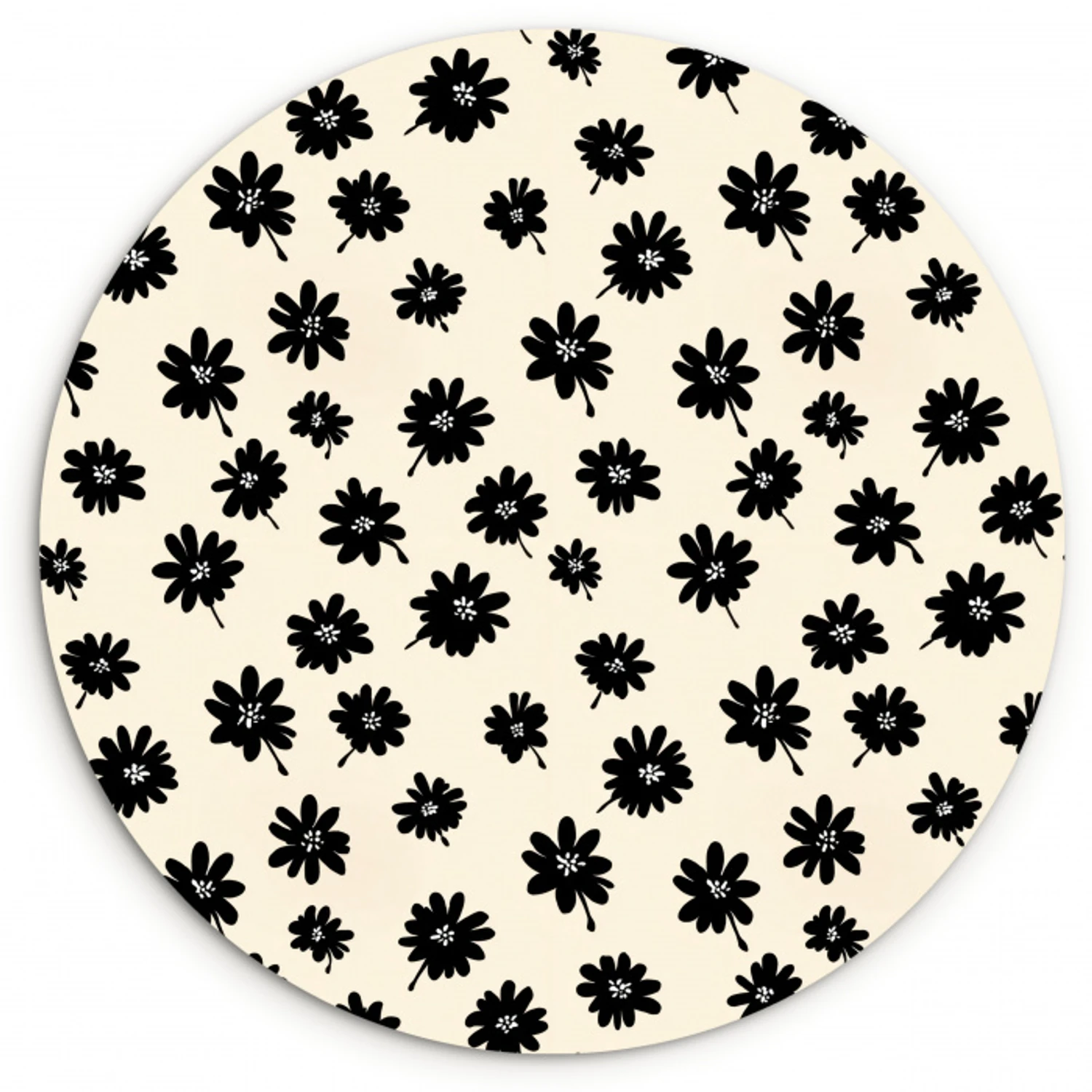 Madeliefjes - Grafisch - Zwart - Beige Wandcirkel kunststof plaat 5mm dik klein 188 -3d