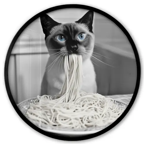 Kat - Siamees - Zwart Wit - Schattig - Dieren Fotolijst rond zonder passe partout klein -3d