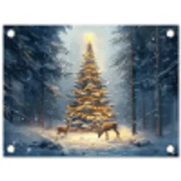 Kerstlicht - Woud - Hert - Donker tuinposter los doek klein -3d