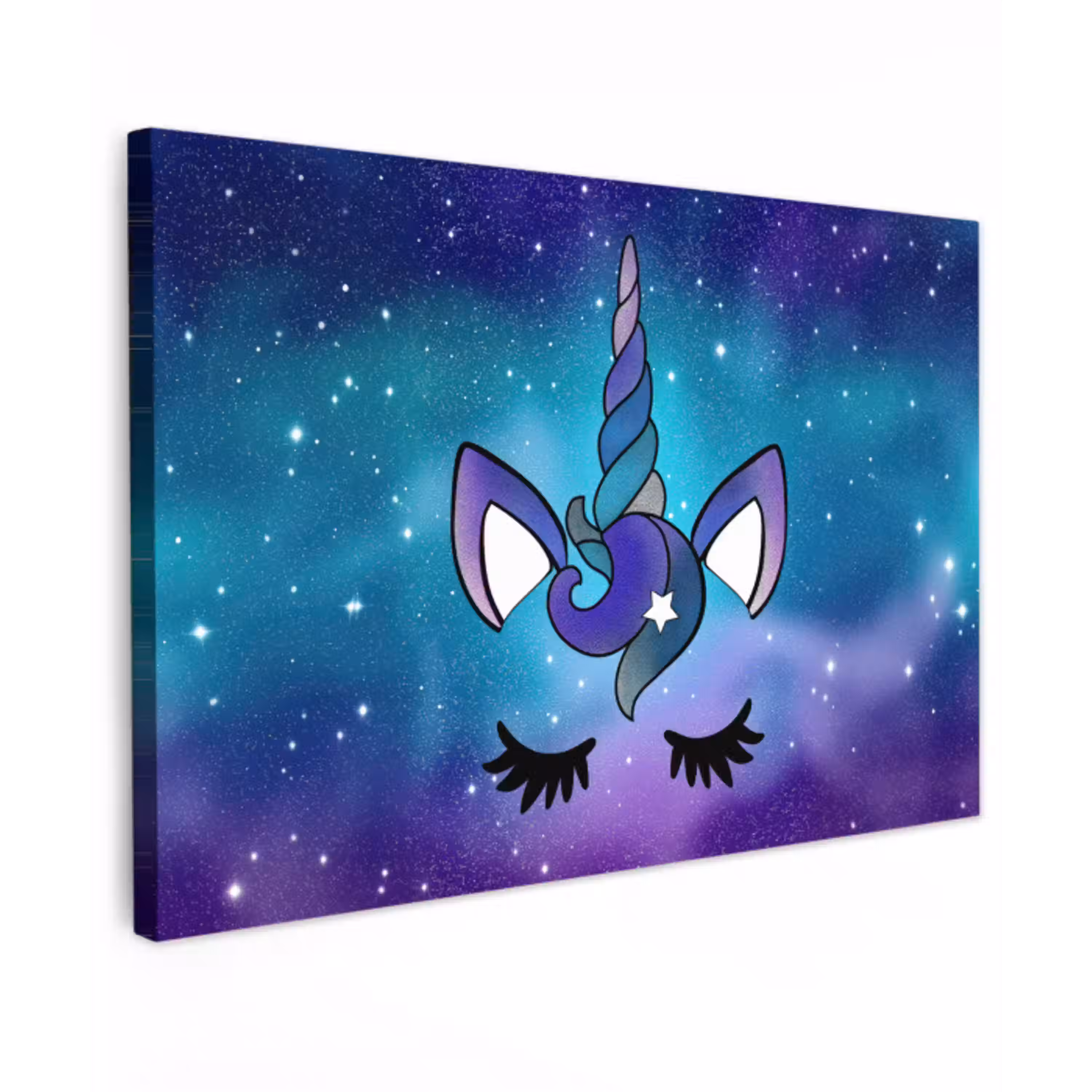 Eenhoorn - Sterrenhemel - Ster - Blauw canvas 2cm klein -z3d
