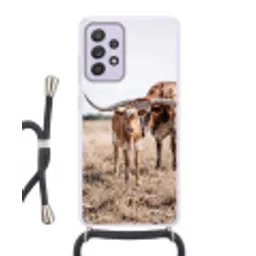 Texas Longhorn - Kalf - Weide - Dieren Hoesje Samsung Galaxy A52 5G met koord klein -3d