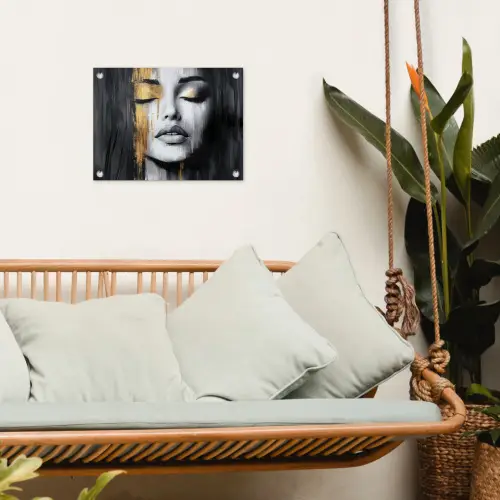 Gezicht - Vrouw - Penseelstreken - Abstract tuinposter los doek klein -sfeer7