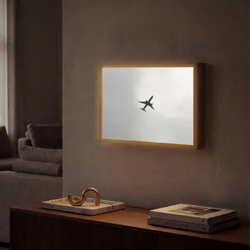 Minimalistisch - Silhouet - Zwart - Vliegtuig Light Box met batterij (Wandlamp) middel -sfeer1