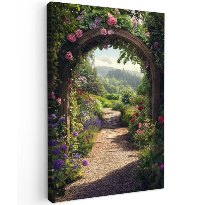 Doorkijk - Landschap - Bloemen - Rozenboog - Natuur canvas 2cm klein -z3d