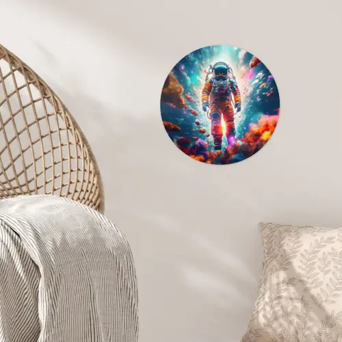 Astronaut - Neon - Meteoriet - Neon Wandcirkel behangsticker klein -sfeer4